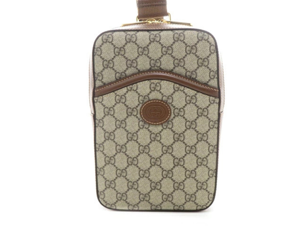 Gucci GG Supreme Body Bag Beige Cream Brown Calfskin Canvas